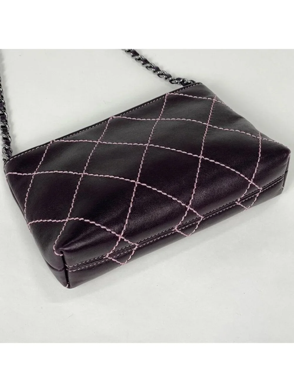 Chanel Pouch Wild Stitch CC Logo Leather Purple